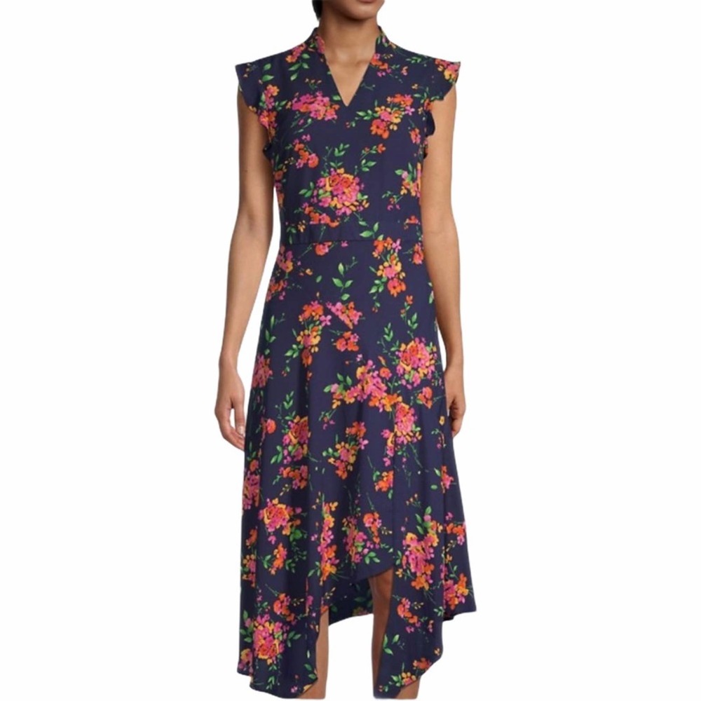 Nanette Lepore Flutter Sleeve Floral Midi Dress